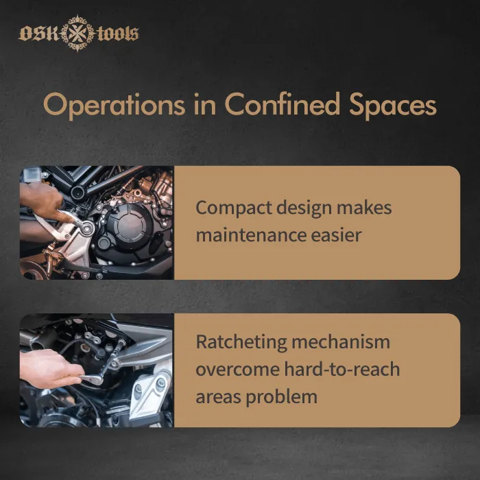Operations in confined spaces-automotive ratcheting wrench