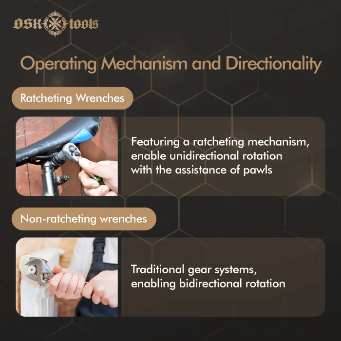operating mechansim and directionality-ratcheting wrench non ratcheting wrench