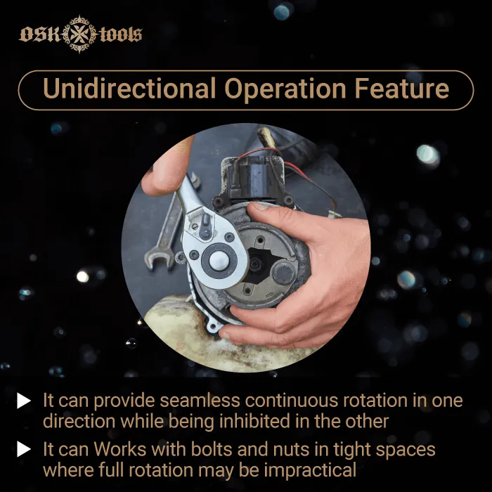 Unidirectional operation feature-ratcheting wrench mechanism